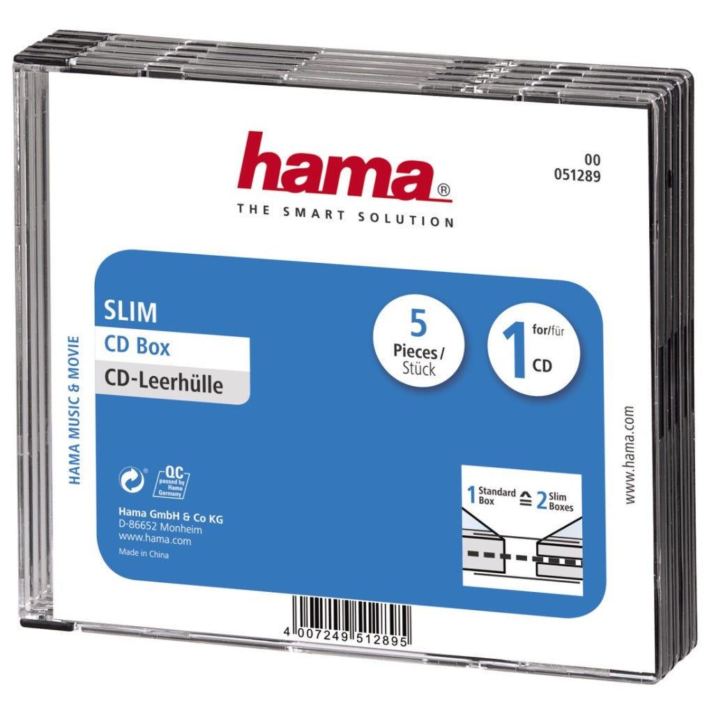 Hama CD Box Slim 5-pack Transparent Black