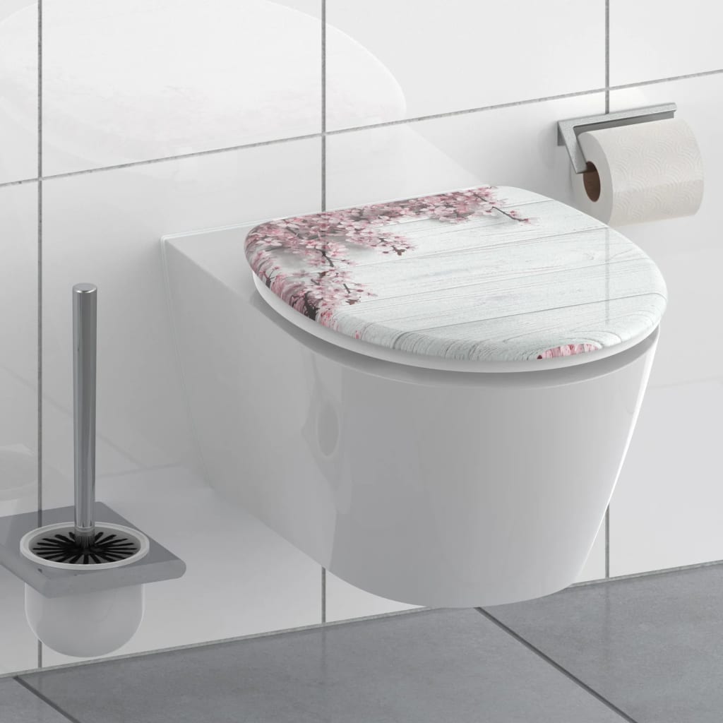 Asiento de inodoro Schütte con flores de color cerrado de madera