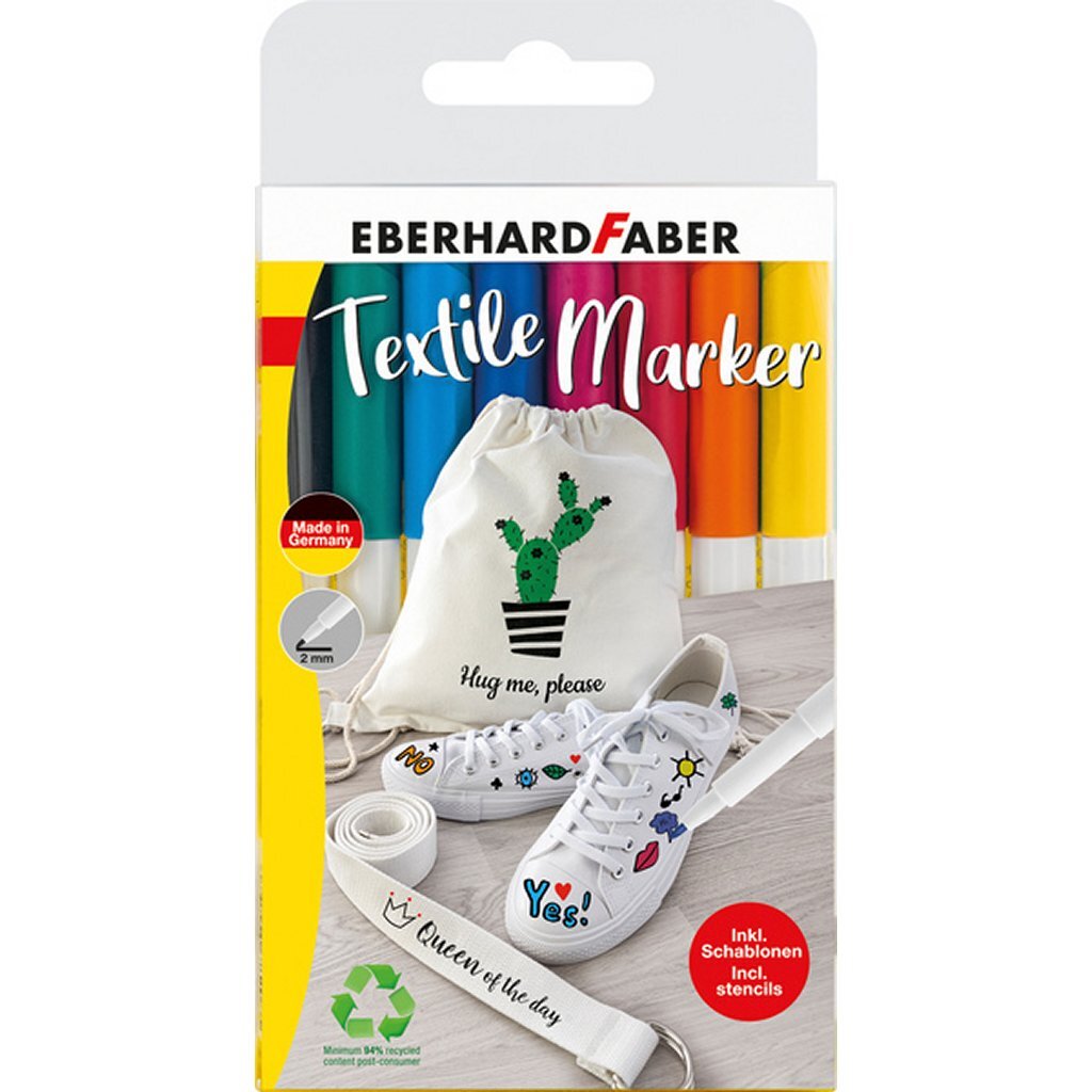 Eberhard Faber Textielmarker 8 pieces in case + 4 stencils with templates