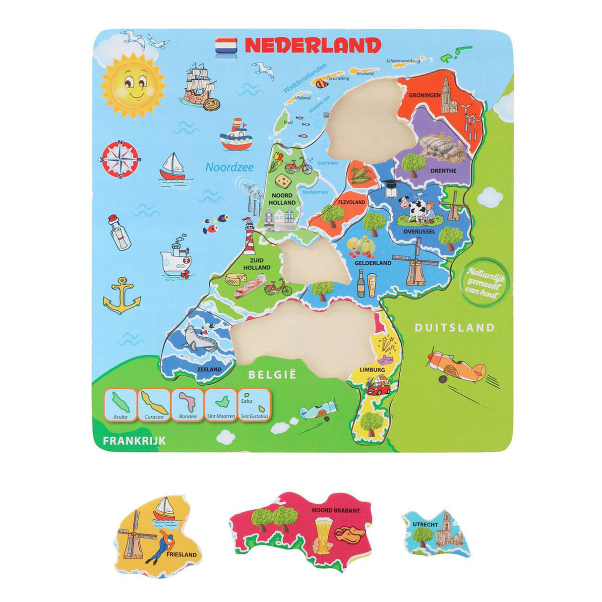 Mappa del puzzle di puzzle in legno Paesi Bassi, 13 °.