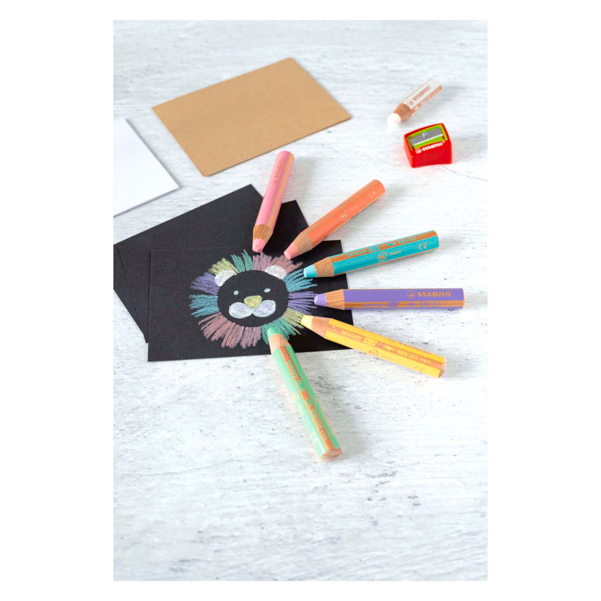 Stabilo Woody 3in1 matite - 6 colori + Slefers a matita