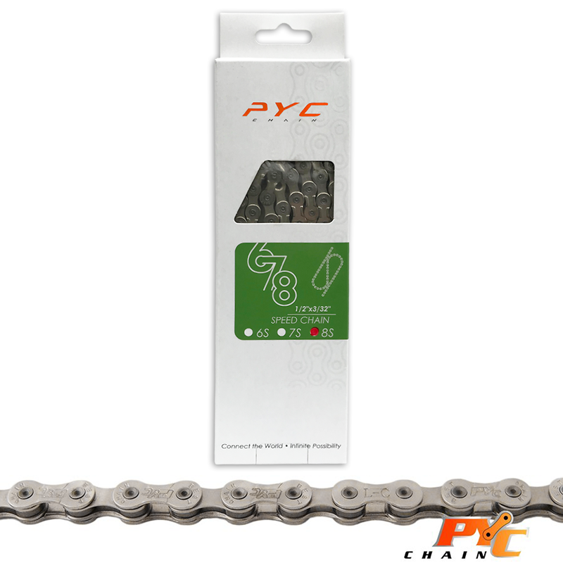 PYC Bicycle Chain - 8 Gears - 116 Links - 1 2 x 3 32 inch - Holdable - Shimano