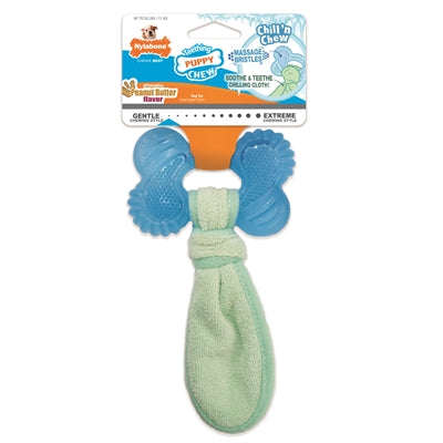 Hueso de congelador de cachorros de nylabone con sabor a maní de tela de lavado