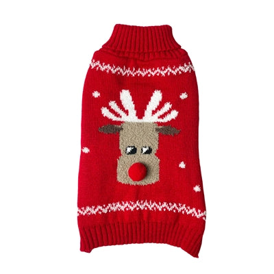 Happy cap dog sweater reindeer with red nose