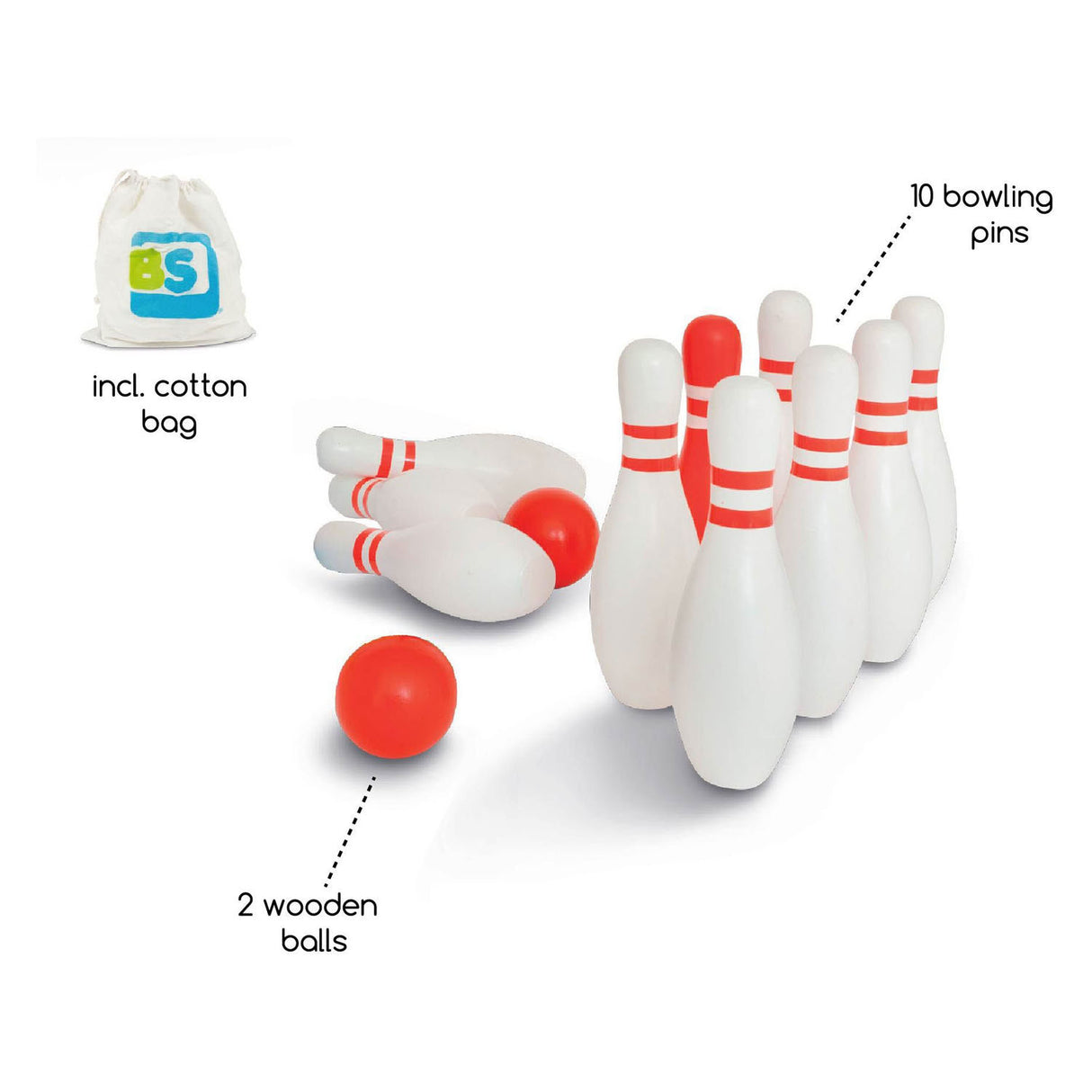 BS TOYS WOODE Bowling Set, 12DLG.