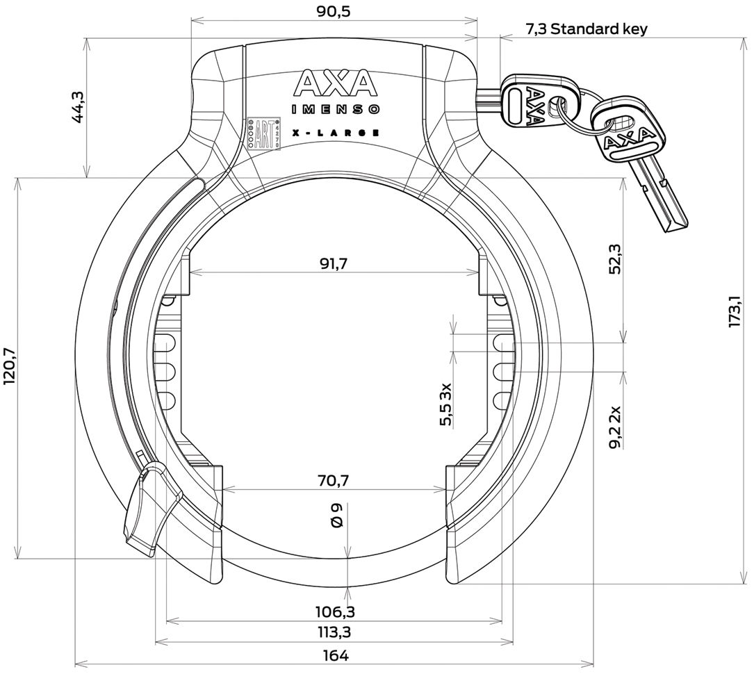 AXA Ringslot IMenso X grande con clave fija - Negro (Embalaje del lugar de trabajo)