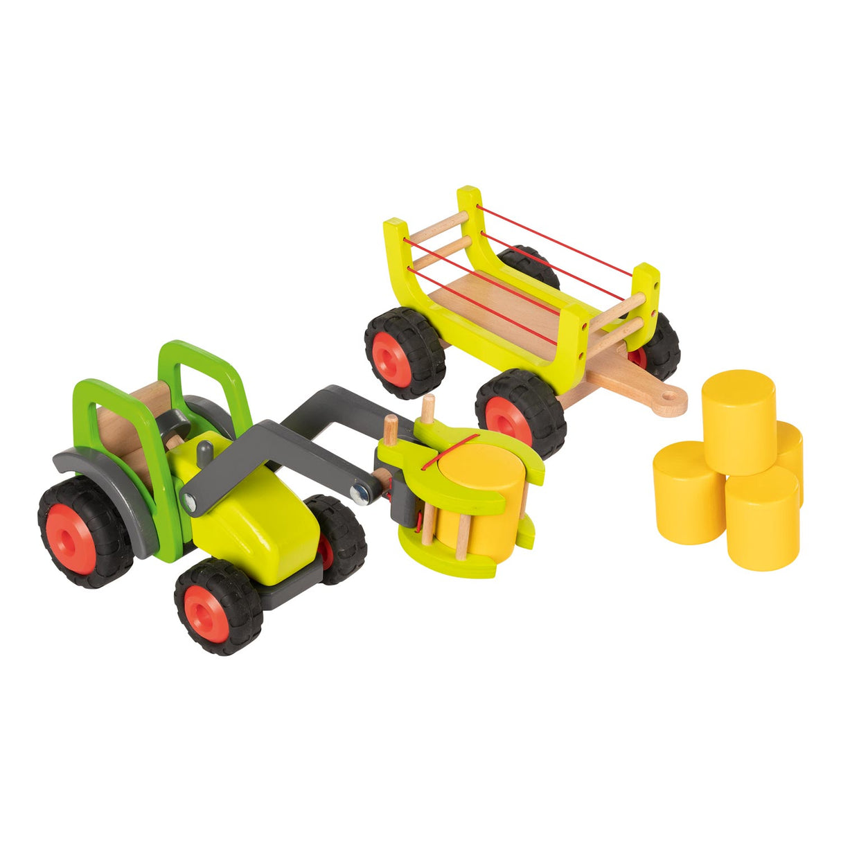 Goki wooden tractor with hay wagon