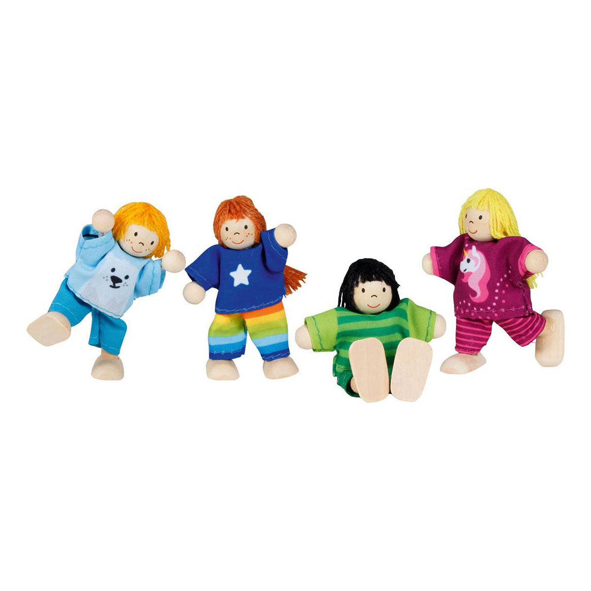 Doll di bambole di bambole di legno Goki Bampi flessibili, 4st.