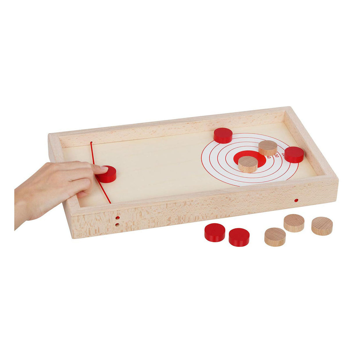 Goki wooden puck shooting playing table 2in1, 11dlg.