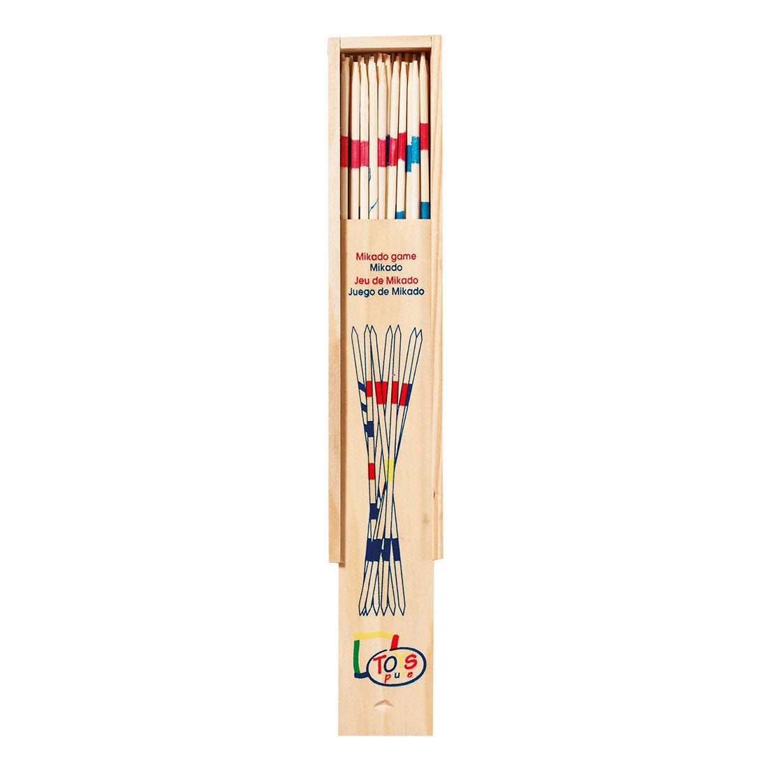 Gioco mikado in legno in scatola di stoccaggio in legno