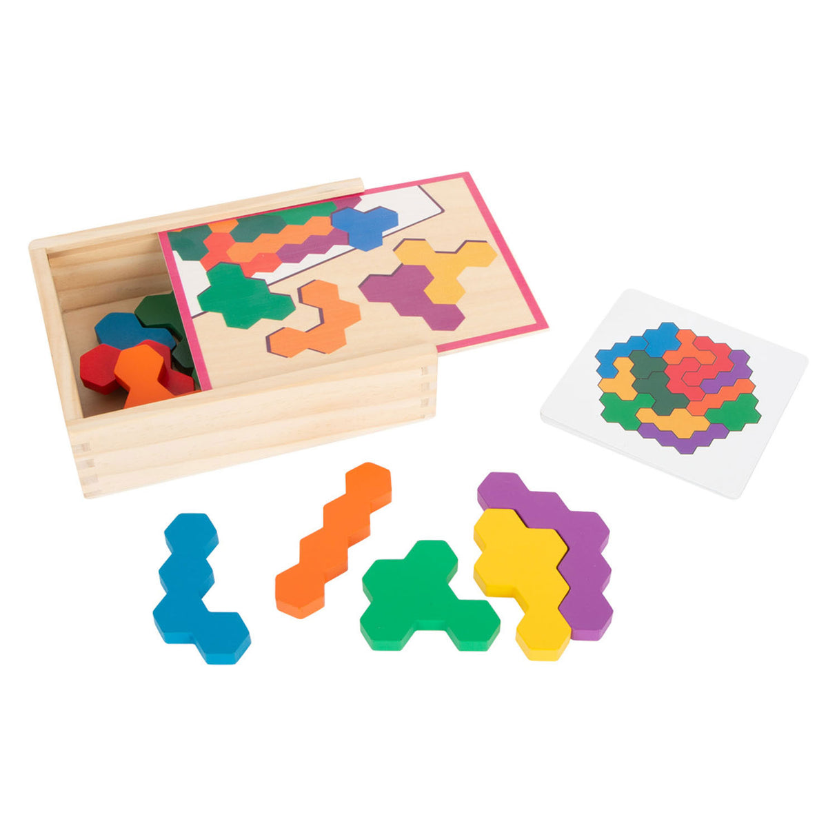 Kleng Fouss Holz Form Puzzel Hexagon