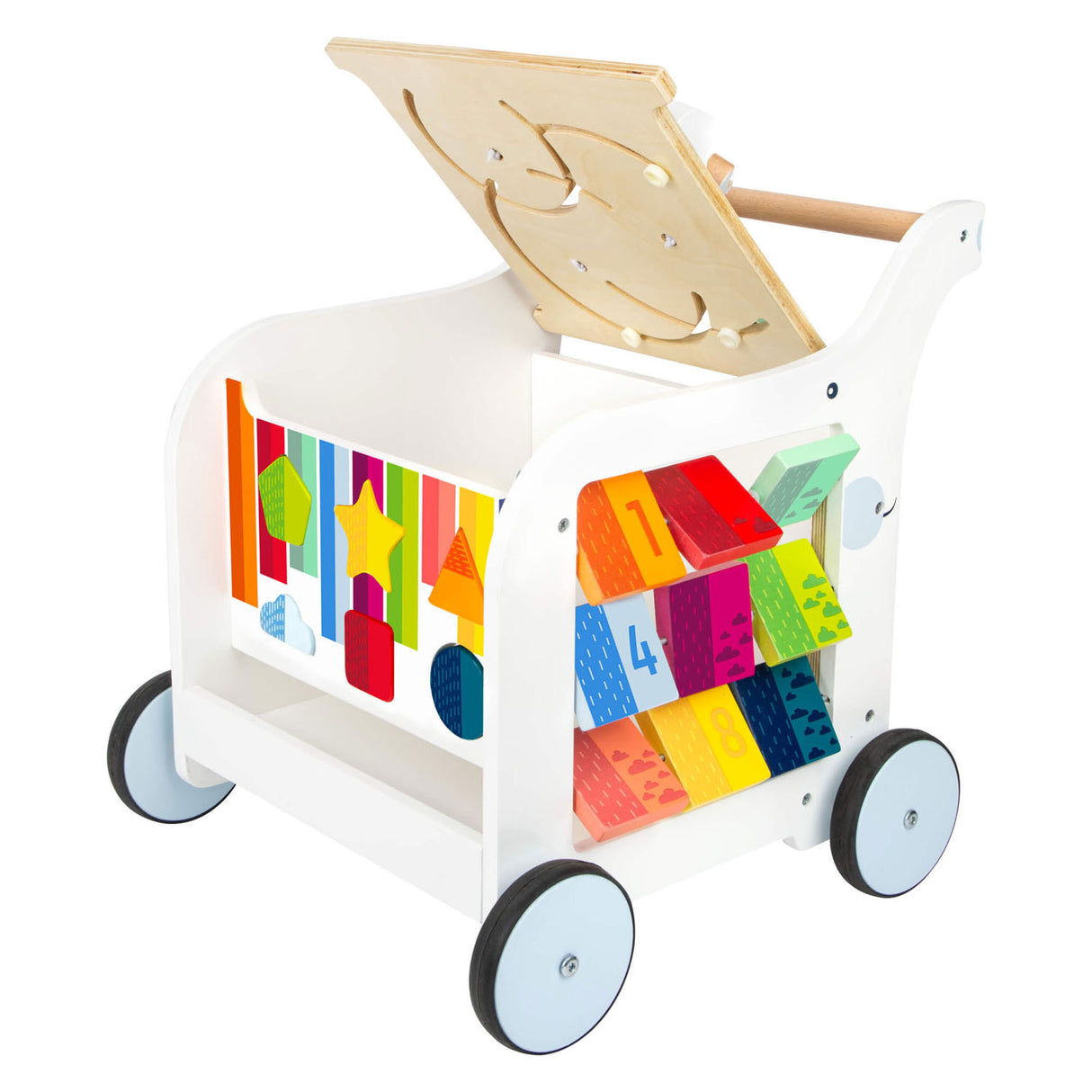 Kleng Fouss Holz Puppelchen Walker Blummen