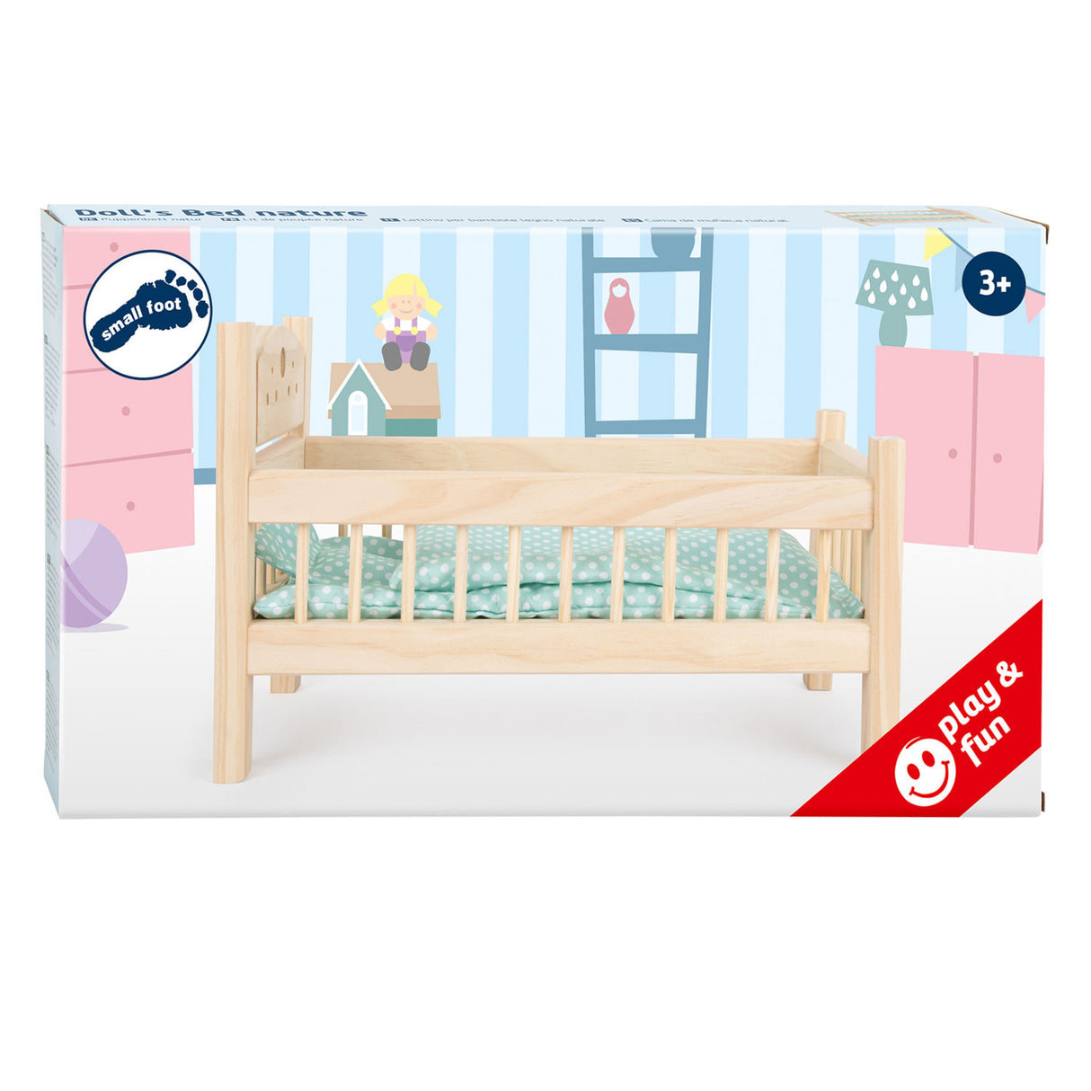 Piccole piede - Letto per bambole in legno ovviamente con biancheria da letto, 4ldg.