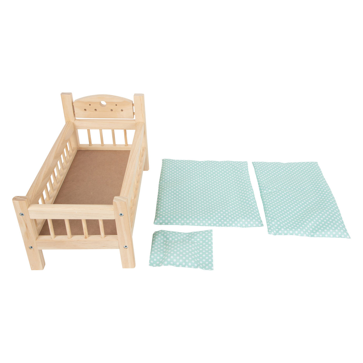Piccole piede - Letto per bambole in legno ovviamente con biancheria da letto, 4ldg.
