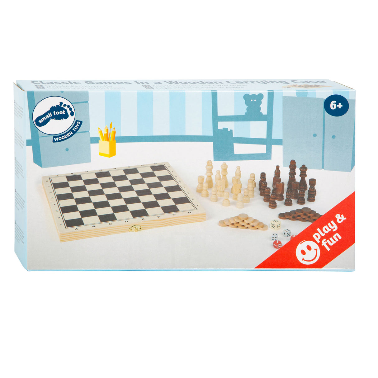 Giochi classici in legno di piccoli piedi 3in1 in bara