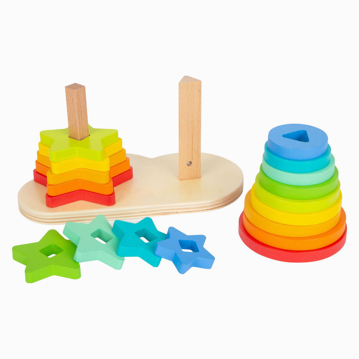 Kleng Fouss Holz stacking Tuerm Reebou Circle a Stär, 19 DDLG.