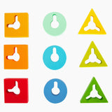 Small foot wooden shapes and sorted motor skapping toys, 10dlg.