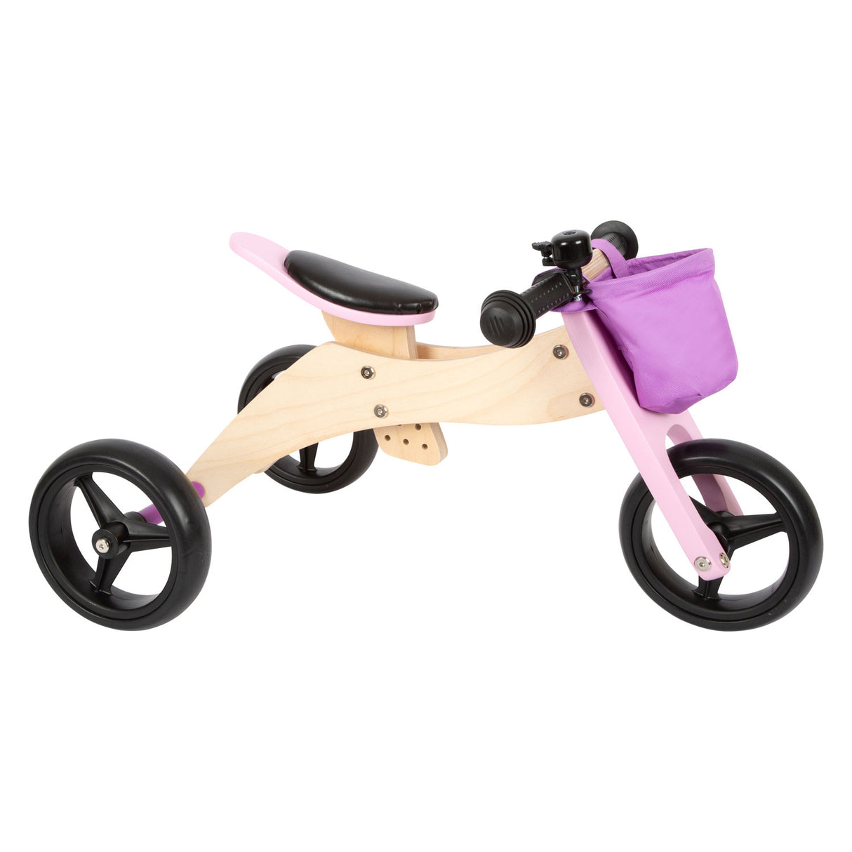 Kleng Fouss Holz Tricycle an 2in1 rosa
