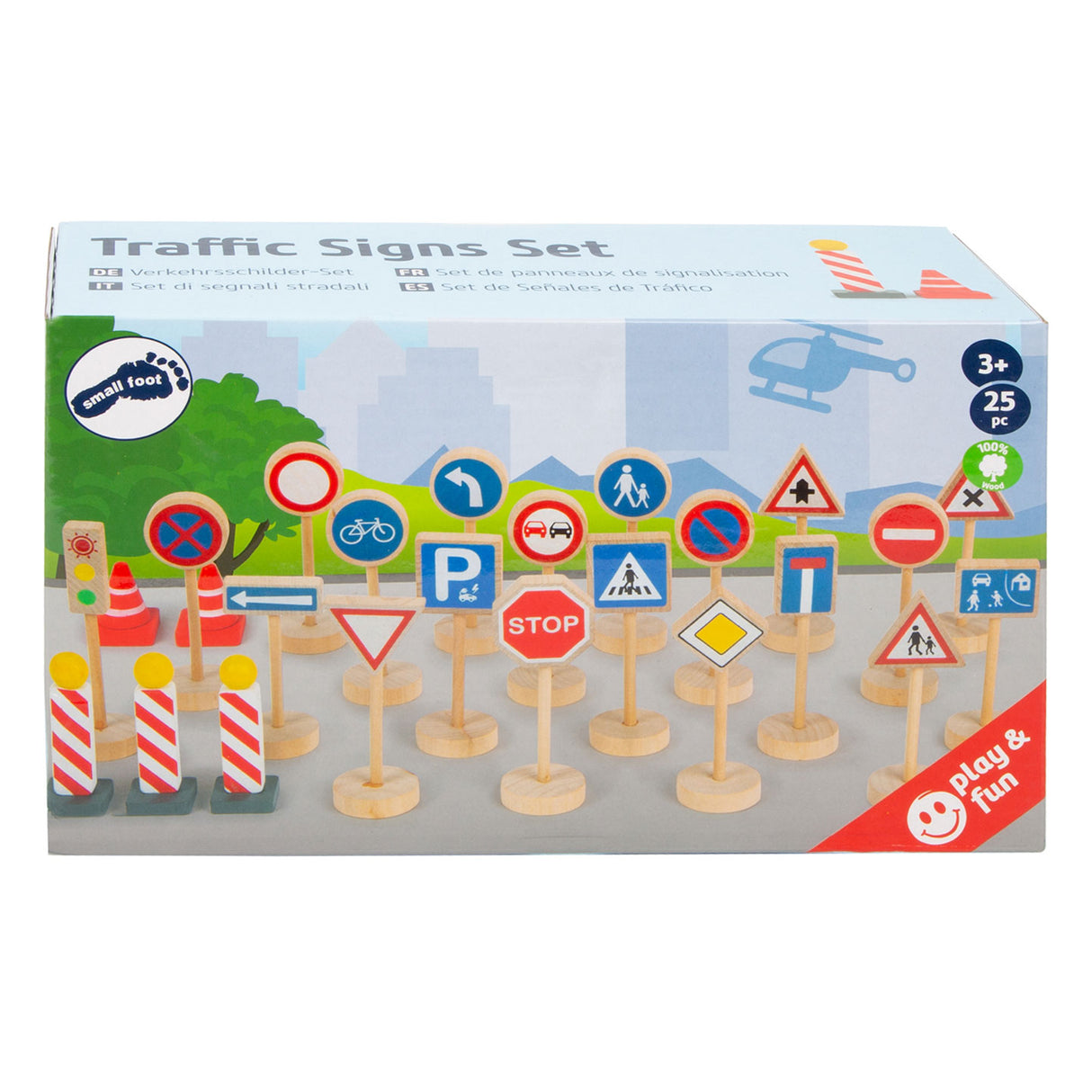 Set di set di mini traffico in legno di piccoli piedi, 25dlg.