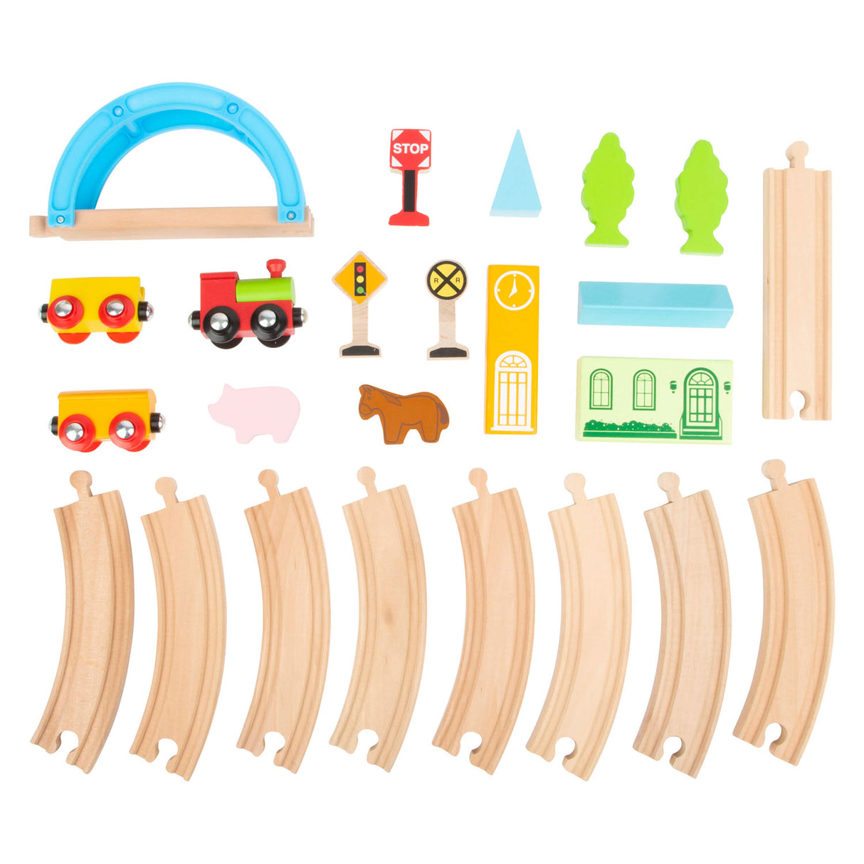 Terni di legno di piccoli piedi set di città e campagna, 24dlg.