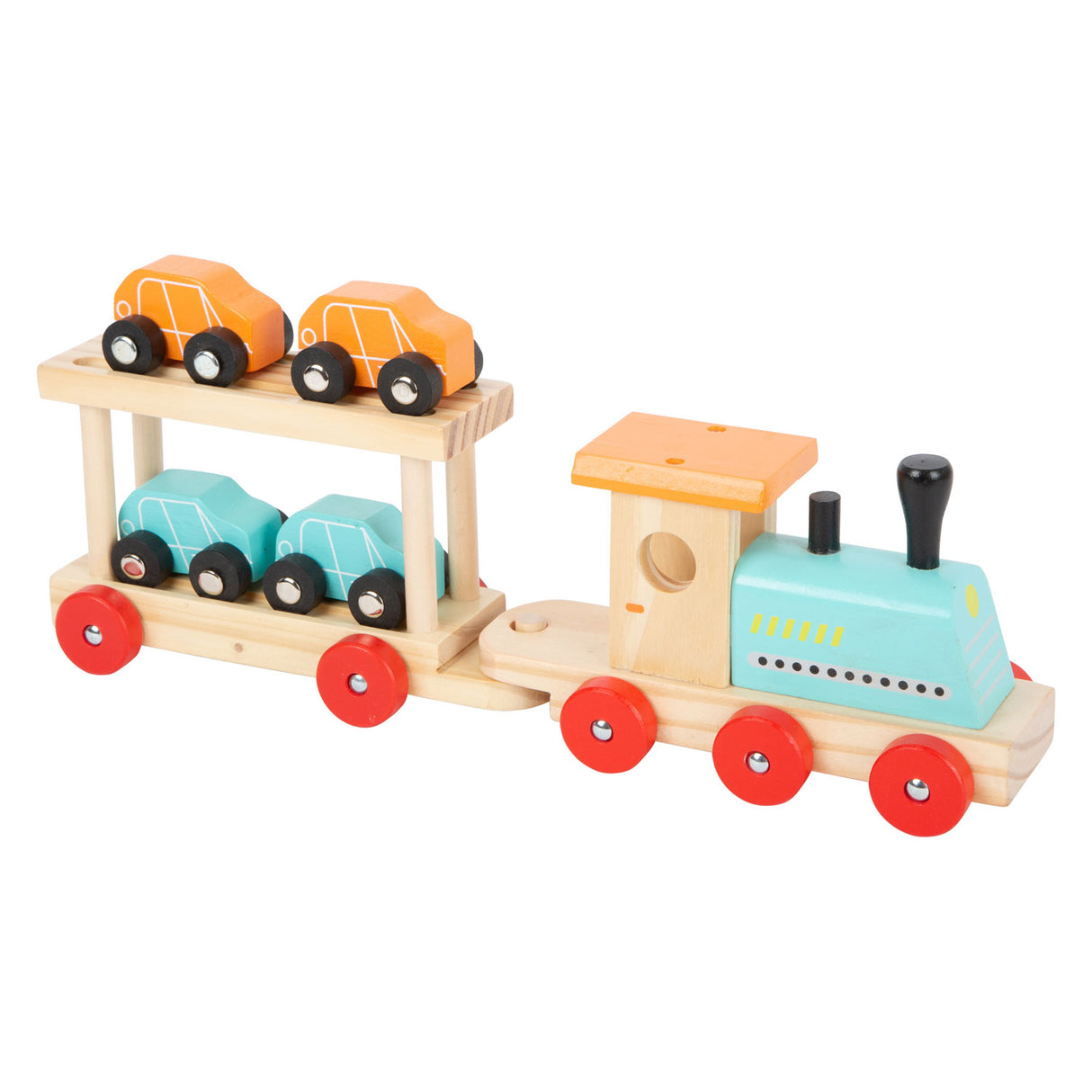 Malý nožní dřevěný vlak Transportér s automobily, 11DLG.