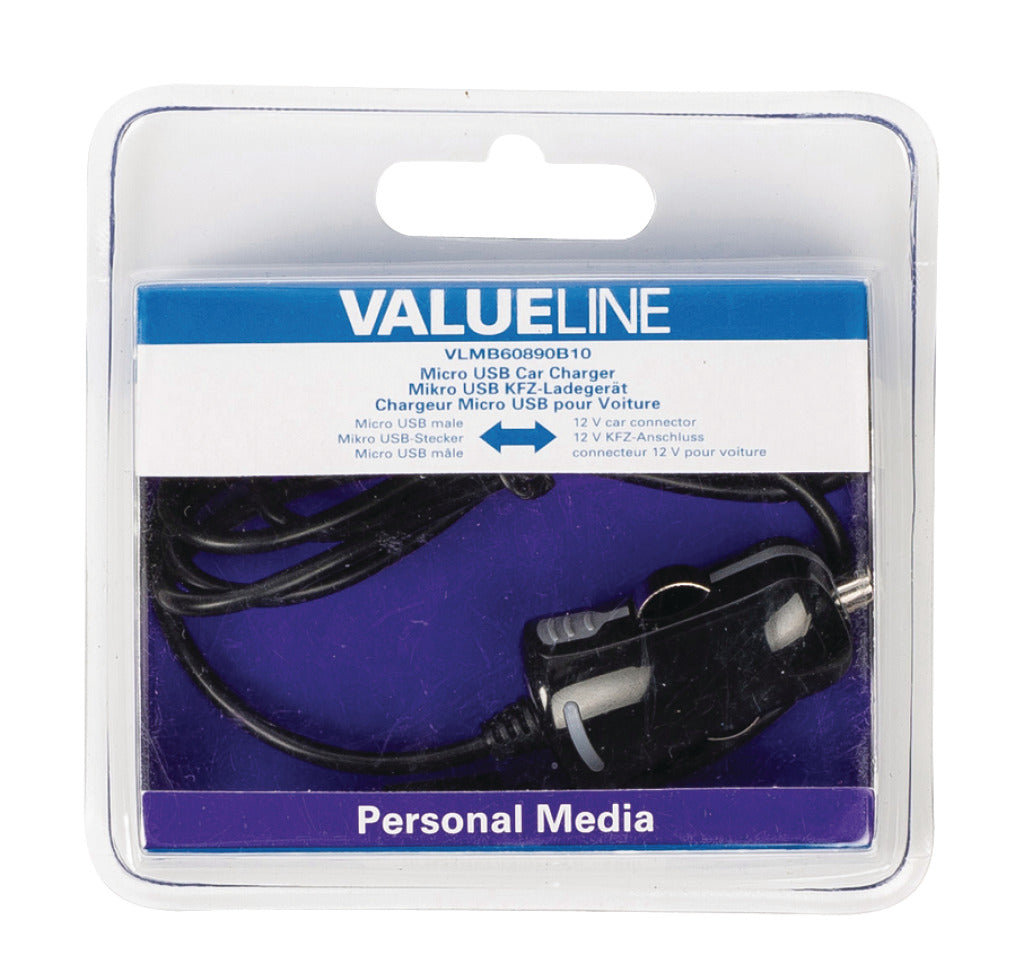 Valueline VLMB60890B10 Micro-USB car charger Micro USB Male-12V car connection 1.00 m Black 2.1A