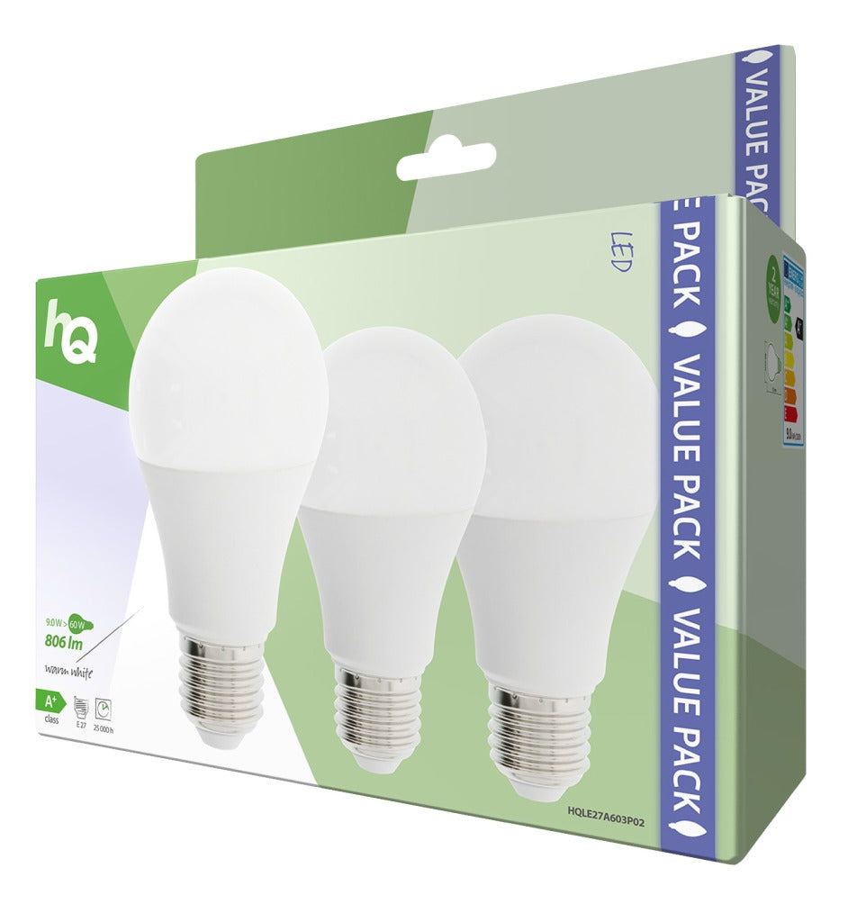 HQ LE27A603P02 LED LED 3 kusy E27 A60 9 W 806 LM 2700 K
