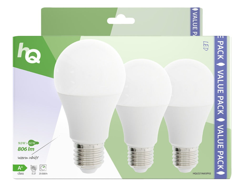 HQ LE27A603P02 LED LED 3 kusy E27 A60 9 W 806 LM 2700 K