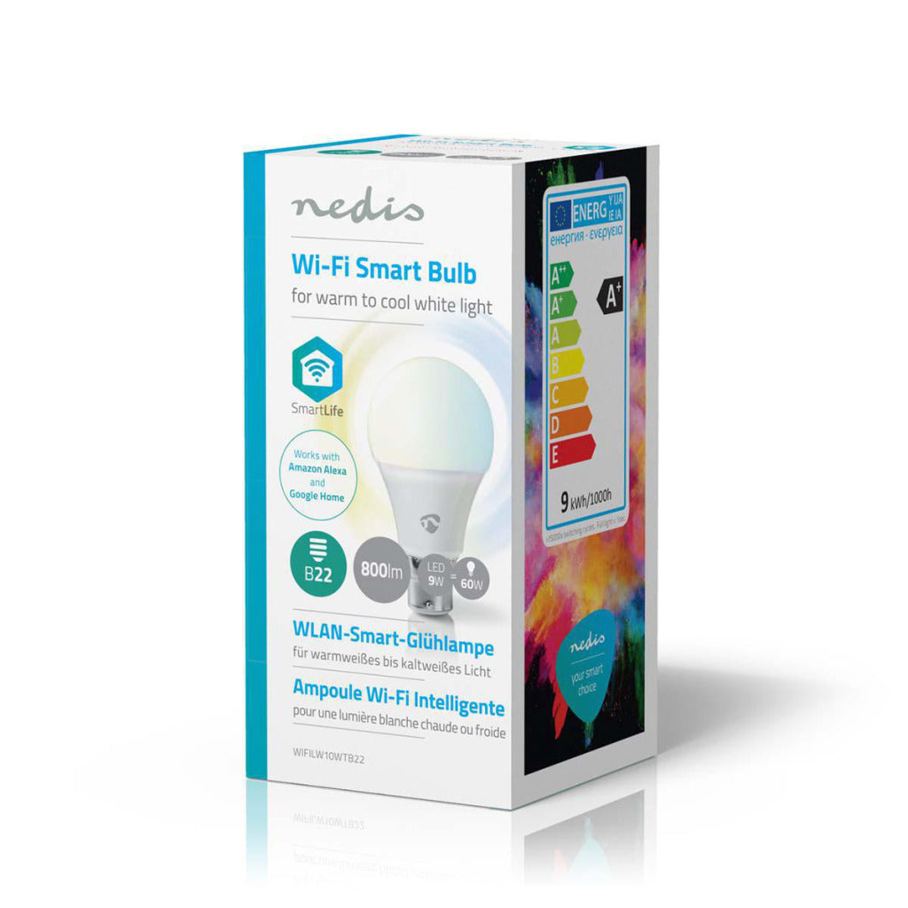 Nedis Wifilw10WTB22 Wi-Fi Smart LED-Lampe warm bis kalt-weiß B22