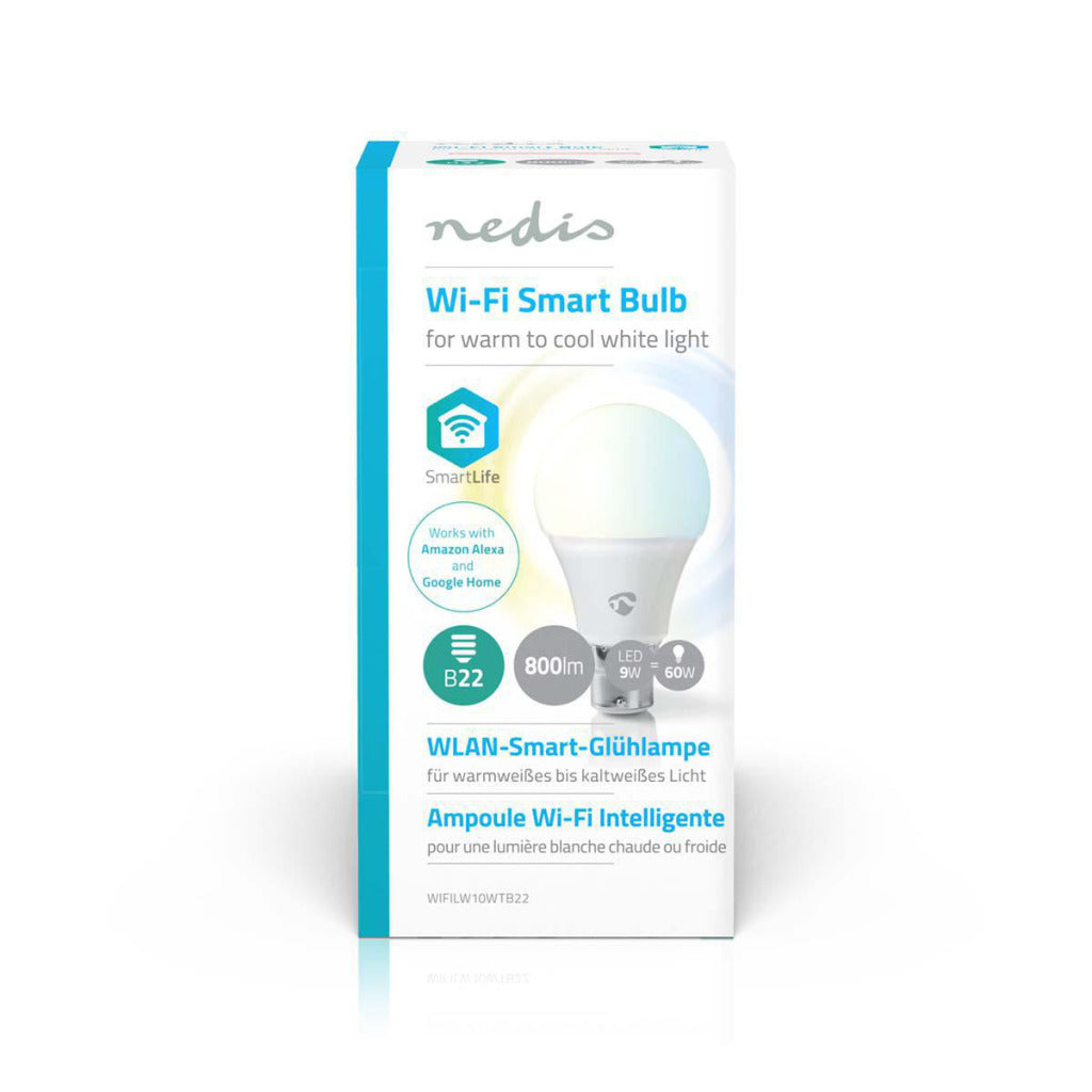 Nedis Wifilw10WTB22 Wi-Fi Smart LED-Lampe warm bis kalt-weiß B22