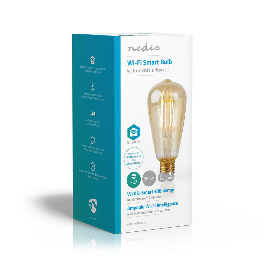 NEDIS WIFILF10GDST64 Lámpara LED inteligente Wi-Fi con filamento E27 ST64 5 W 500 LM