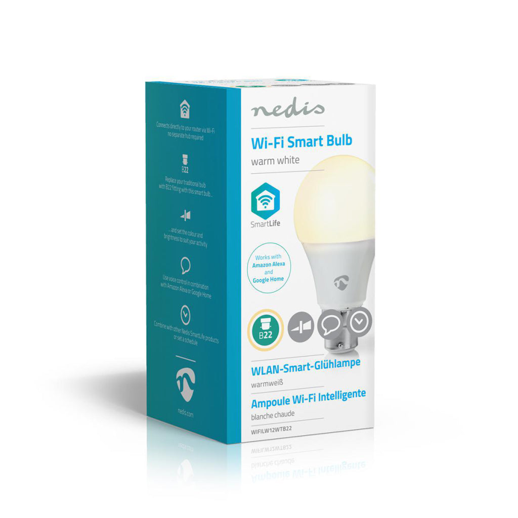 Nedis WIFILW12WTB22 SmartLife LED Bulbe Wi-Fi B22 800 LM 9 W WHITE CLASSE DE 2700 K CLASSE D'ÉNERGIE: A + Android; iOS A60