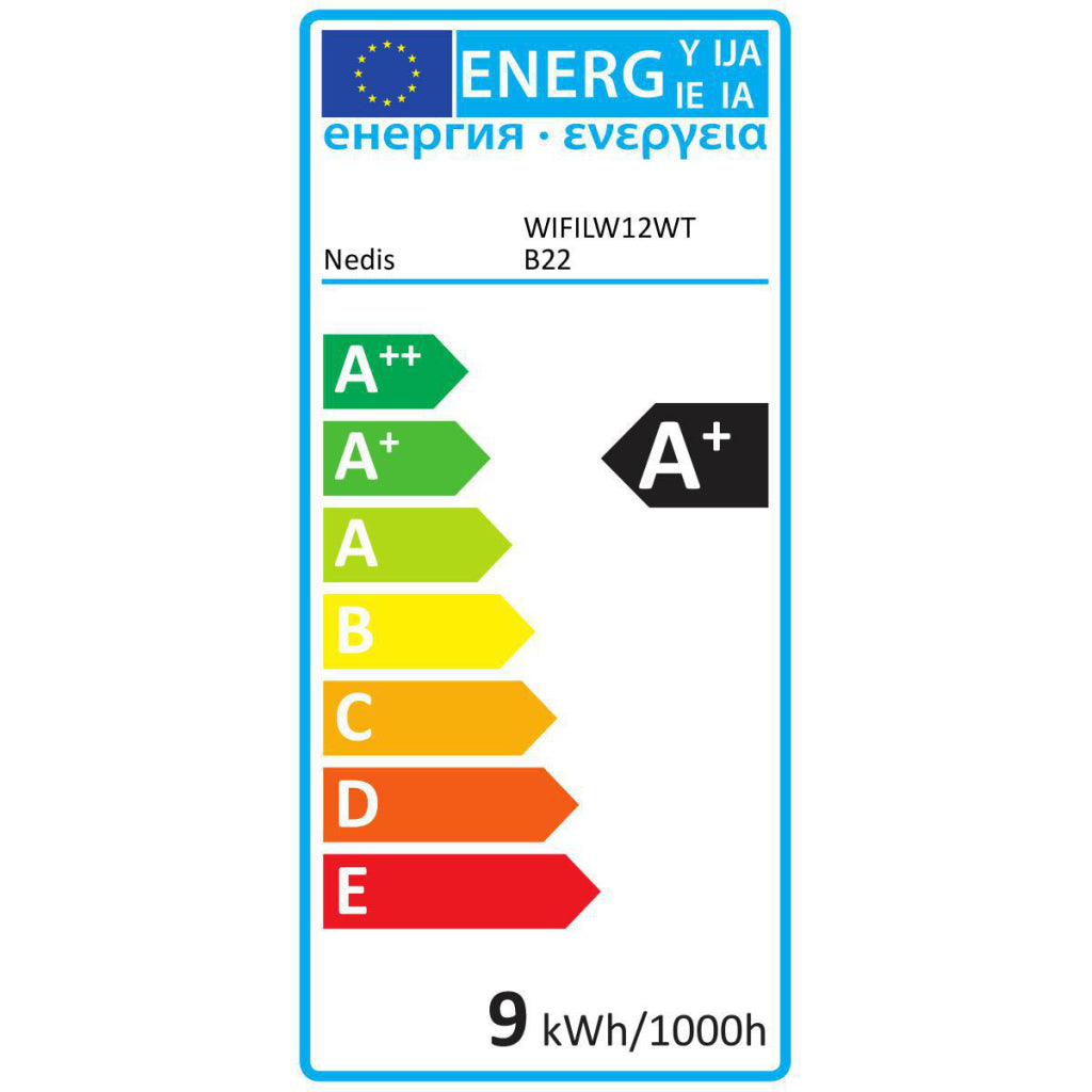 Nedis WIFILW12WTB22 SmartLife LED Bulbe Wi-Fi B22 800 LM 9 W WHITE CLASSE DE 2700 K CLASSE D'ÉNERGIE: A + Android; iOS A60