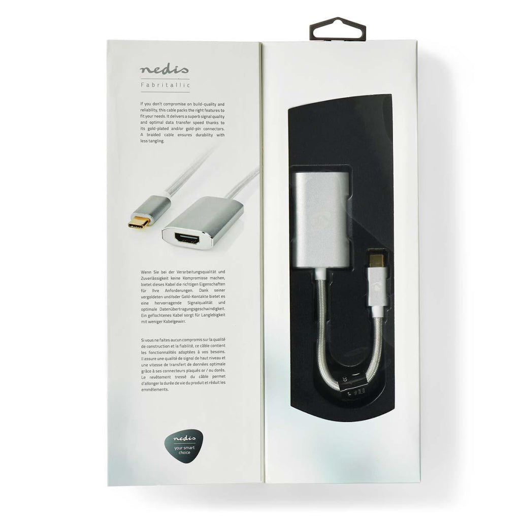 Nedis CCTB64680AAL02 USB adapter USB 3.2 Gen 1 USB Type-C Trade; Male HDMI Trade; Connector 0.20 m Rounded Knitted Nylon Silver Cover Window Box