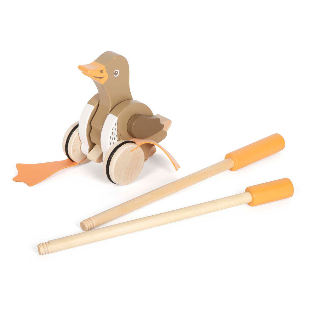 Malá noha - dřevěná push postava Duck s pohyblivou hlavou