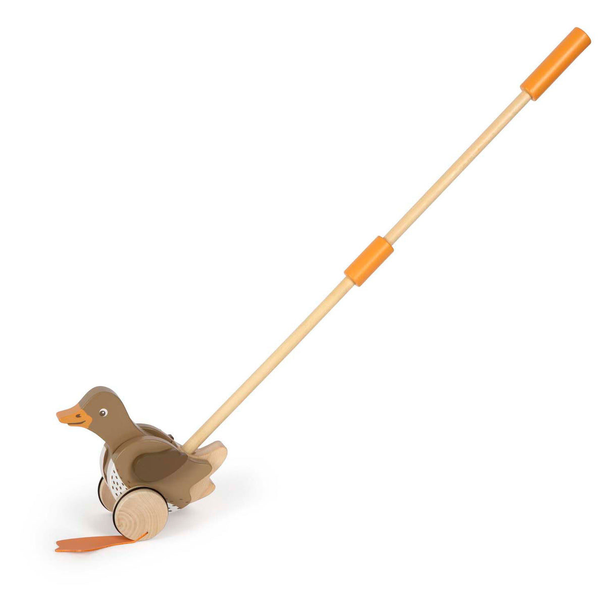Malá noha - dřevěná push postava Duck s pohyblivou hlavou