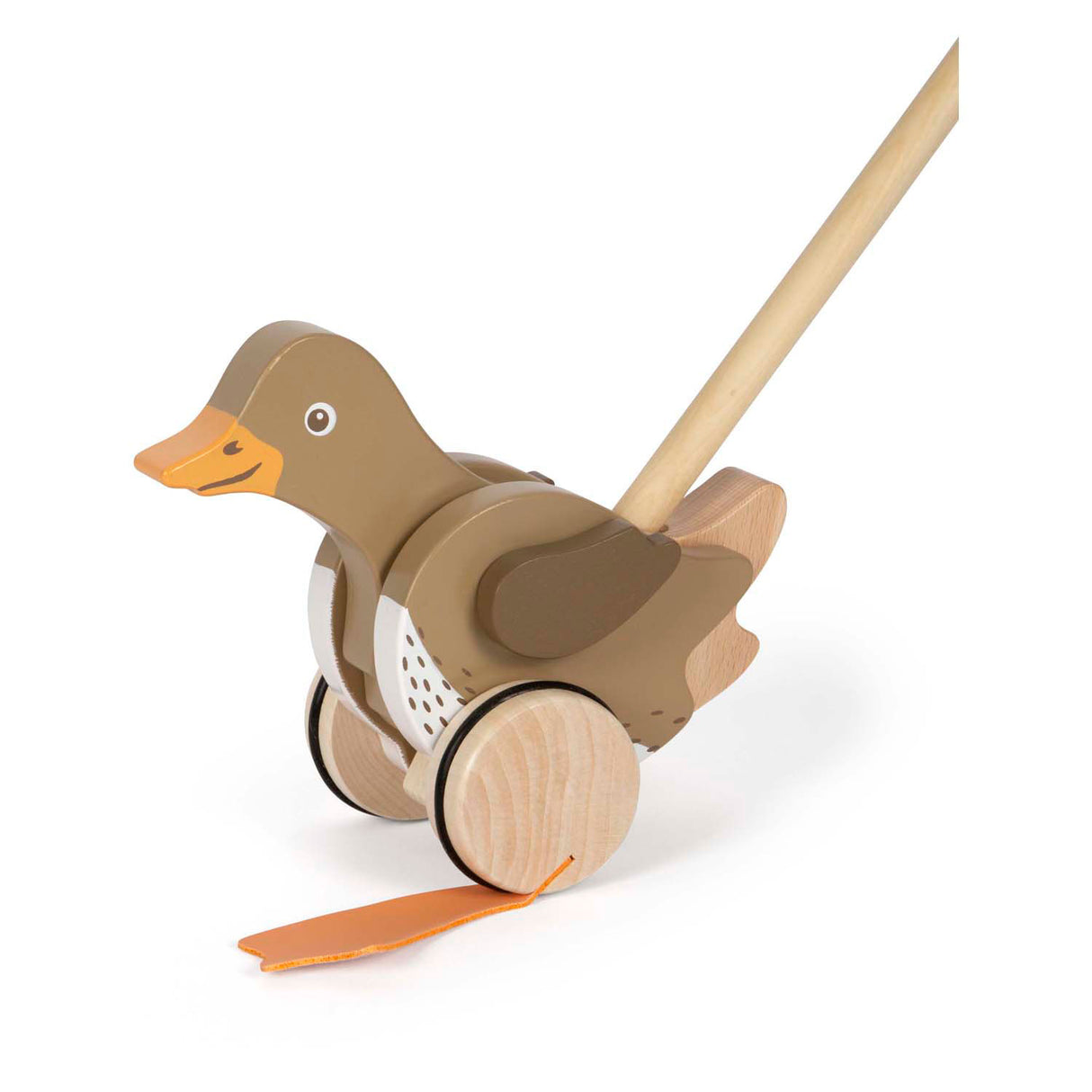 Malá noha - dřevěná push postava Duck s pohyblivou hlavou