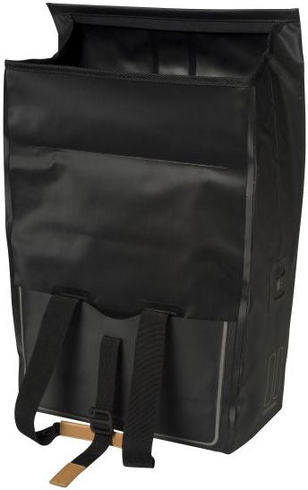BASIL Urban Dry Shopper - Vandtæt cykelkøber, vegansk læderdetaljer, justerbar lukning, refleksion, mat sort