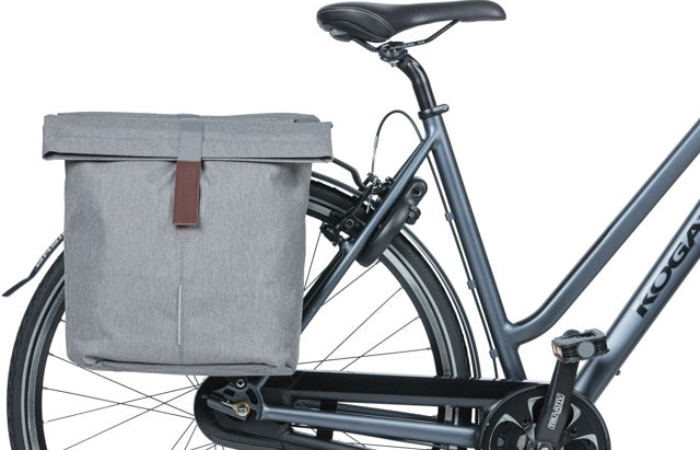 Basil City Double bicycle bag gray, water-repellent, suitable for e-bikes, reflective, 28-32L