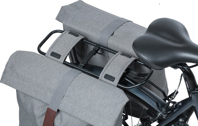 Basil City Double bicycle bag gray, water-repellent, suitable for e-bikes, reflective, 28-32L