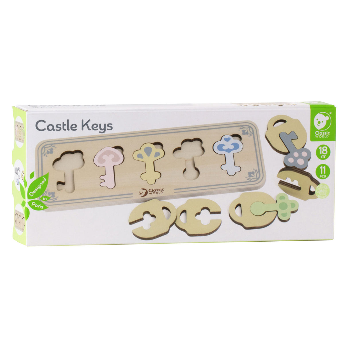Klassiske World Wooden Castle Keys and Locks Match Game, 13dlg.