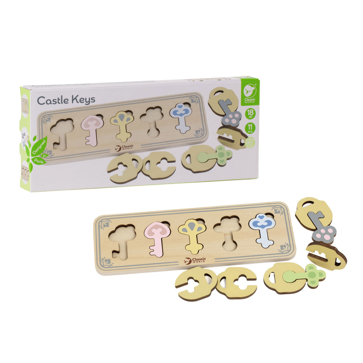 Klassiske World Wooden Castle Keys and Locks Match Game, 13dlg.