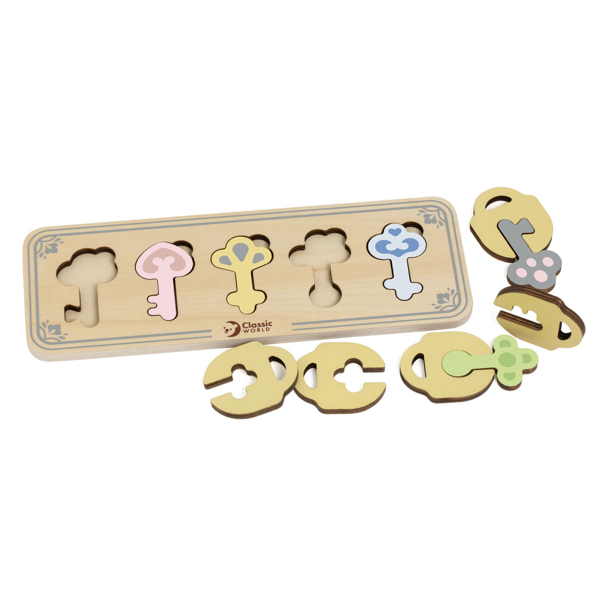 Klassiske World Wooden Castle Keys and Locks Match Game, 13dlg.
