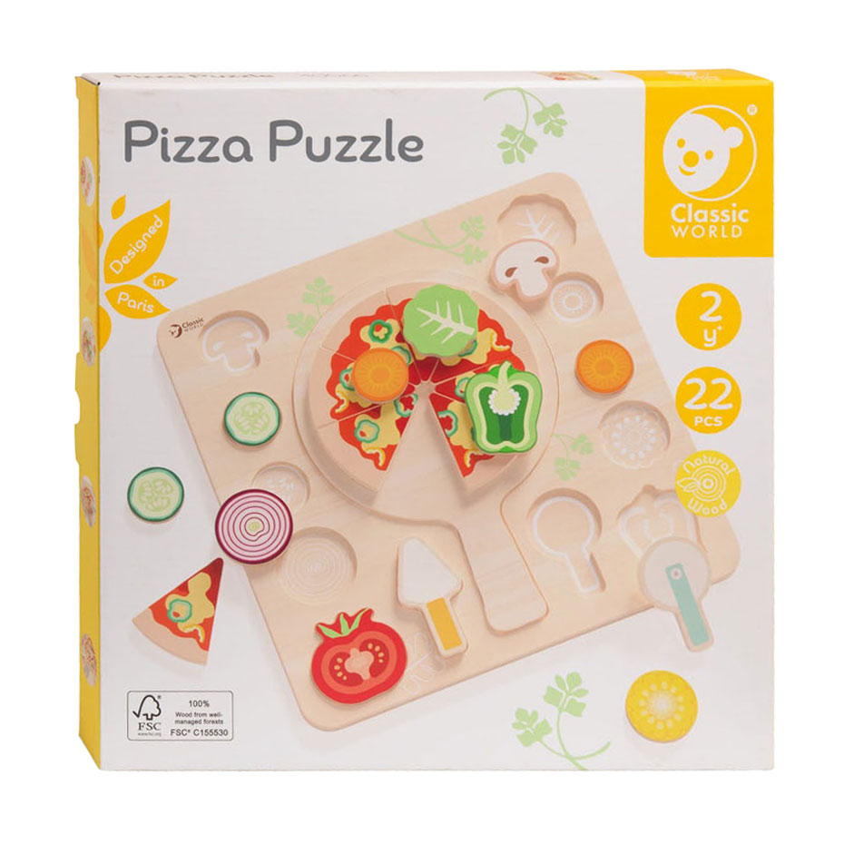 Pizza de puzzle en bois en bois classique, 22e.