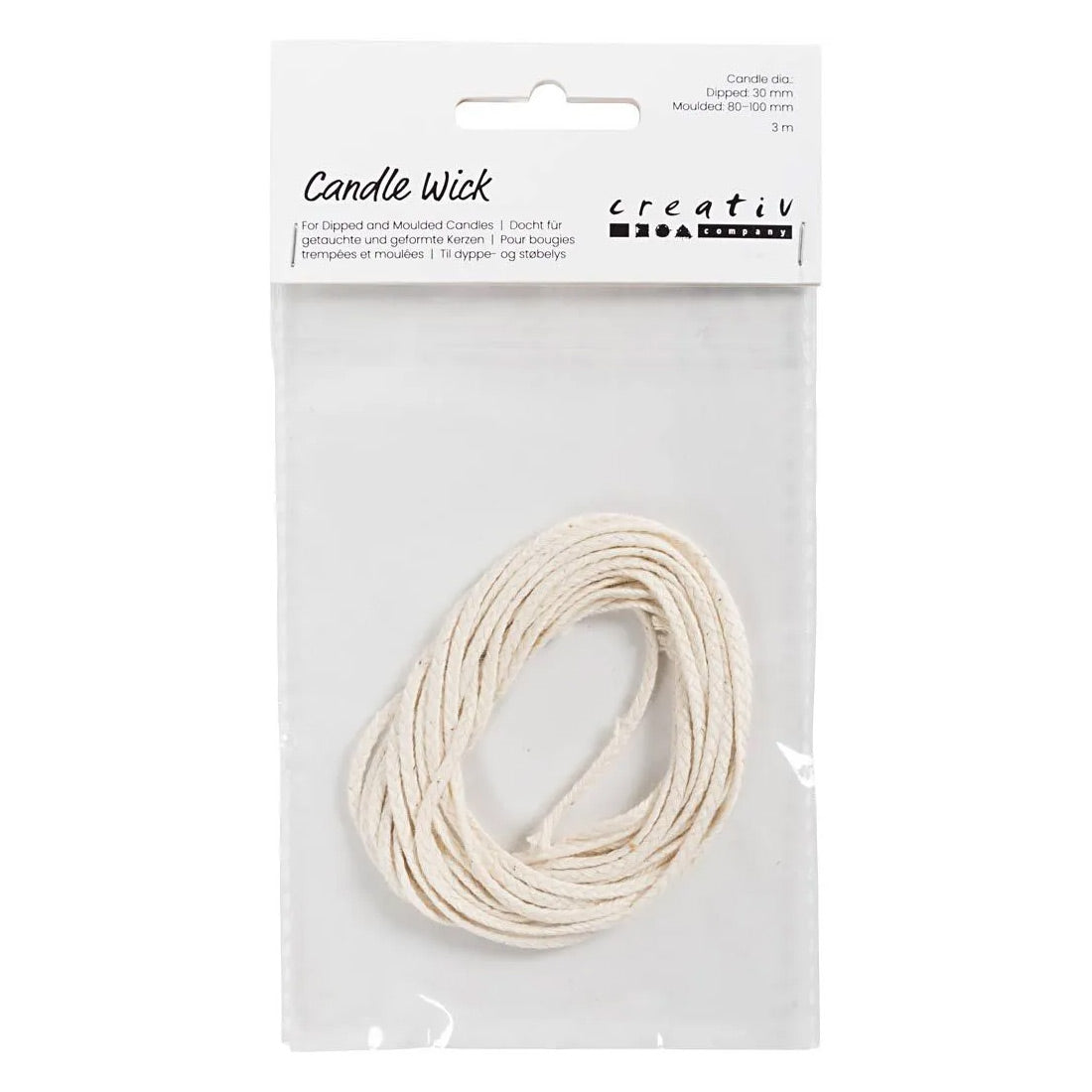 Creativ Company wick for baptized (slide 22-30 mm) and cast candles (slide 60-80 mm), 3m