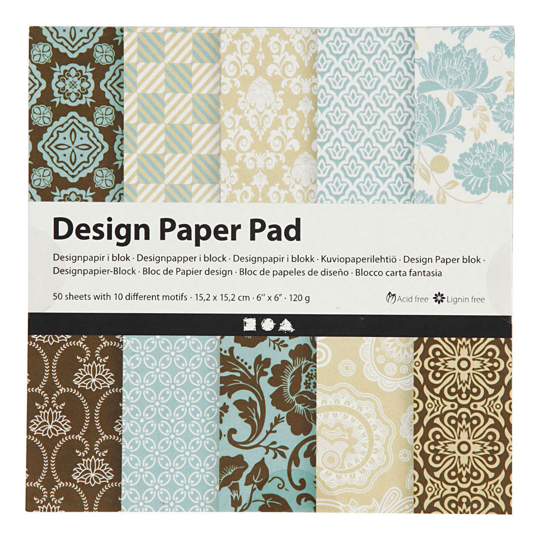 Creativ Company Design Paper Block Light Blue Brown, 50 listů