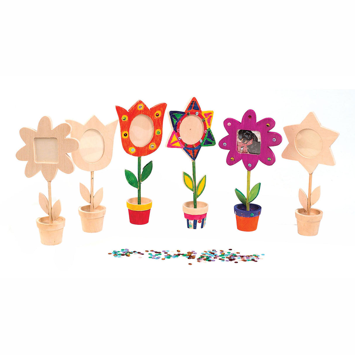 Colorations - Wooden flowerpot photo frame, set of 12