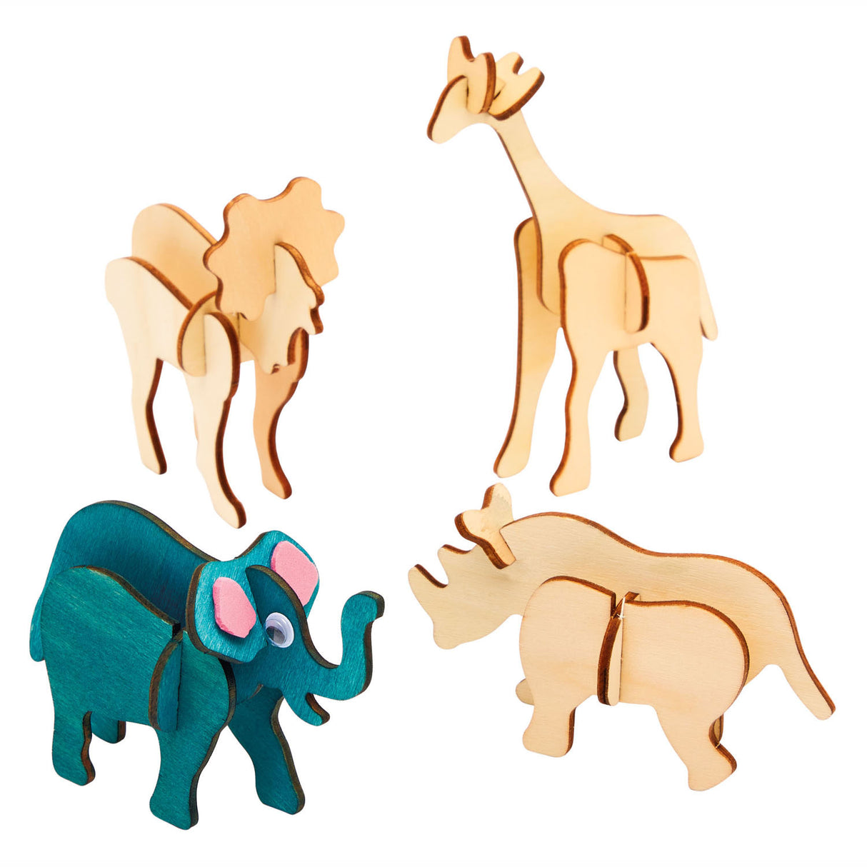 Obarvanje Bouwpacket Houten 3d Jungled Animals, komplet 4