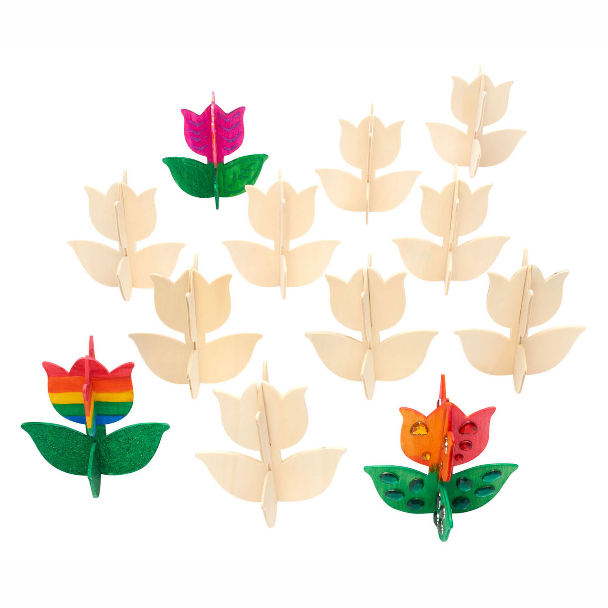 Koloratiounen maachen an dekoréieren Är eegen Holz Tulp, Set vun 12