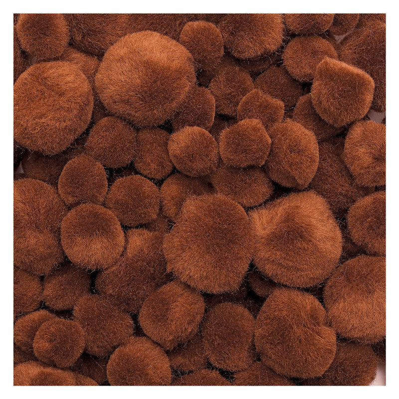 Obarvane pom poms bruin, 100..